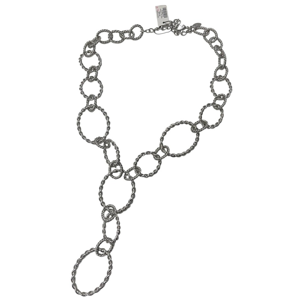 Chanele Silver Tone Twisted Rope Multi Link Y-Necklace Statement Lariat New